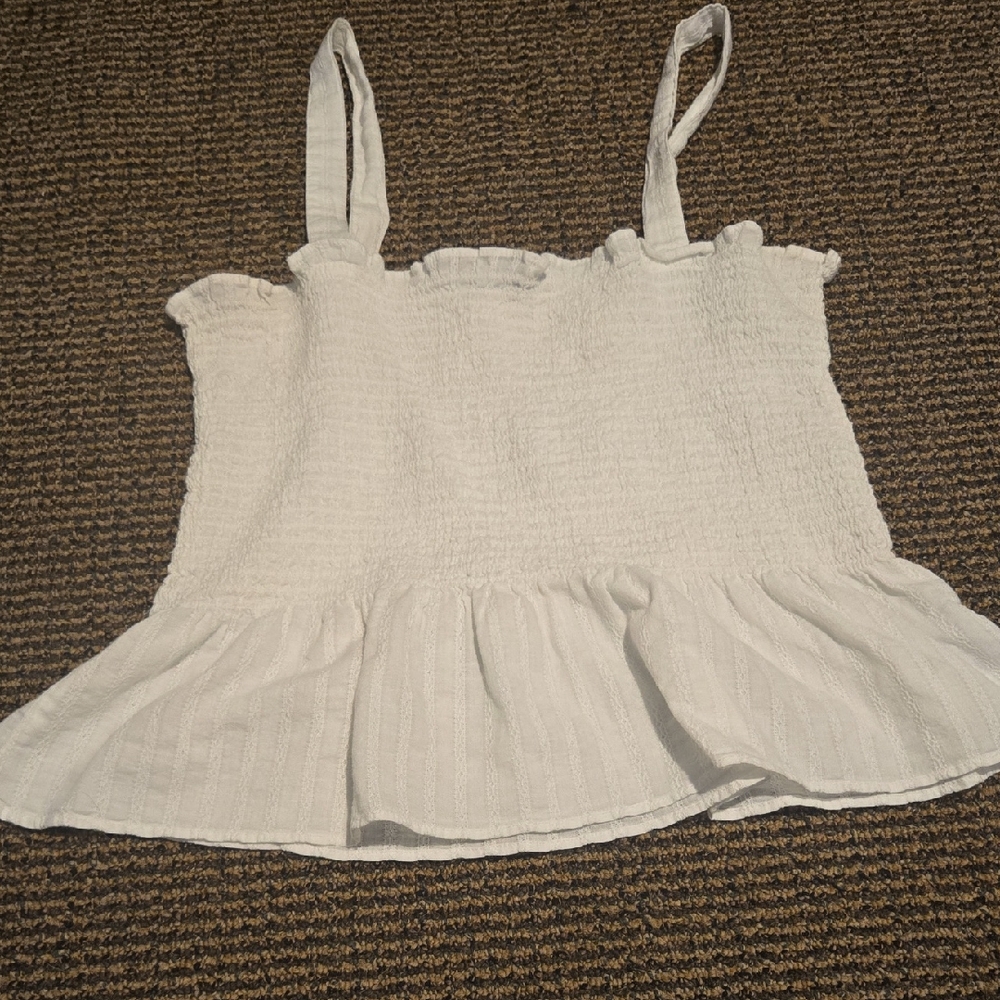 American Eagle Outfitters White Ruffle Camisole Cotton